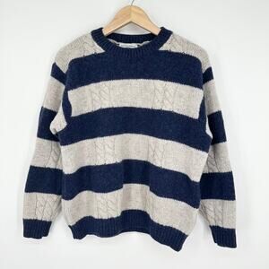United Colors of Benetton Vintage 90’s Chunky Cable Knit Striped Wool Sweater